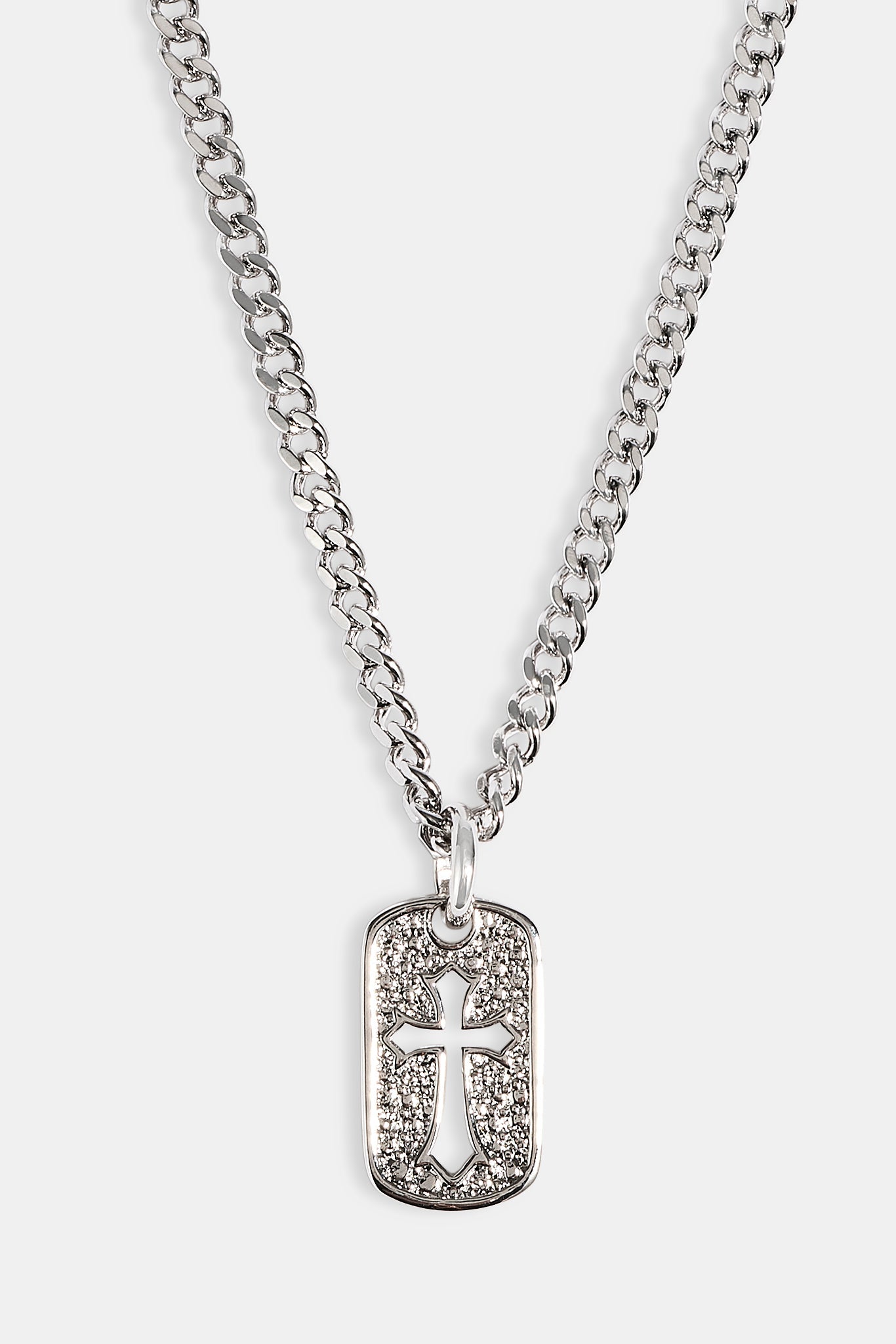 Polished Cross Outline Necklace - 15mm - White