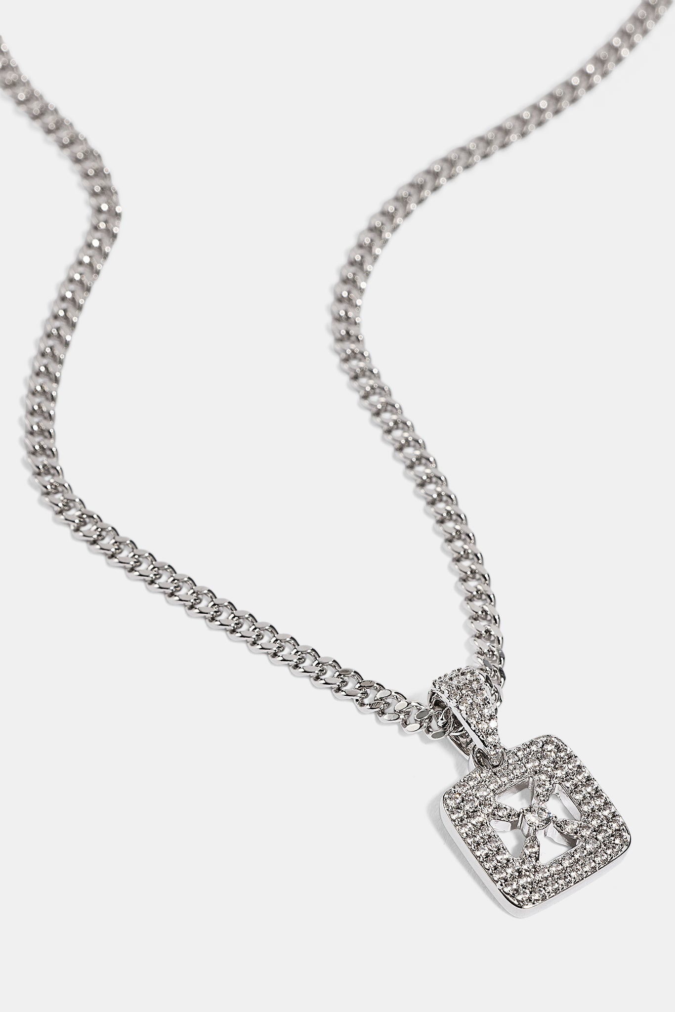 Iced Cross Outline CZ Necklace - 12mm - White