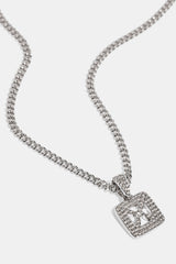 Iced Cross Outline CZ Necklace - 12mm - White