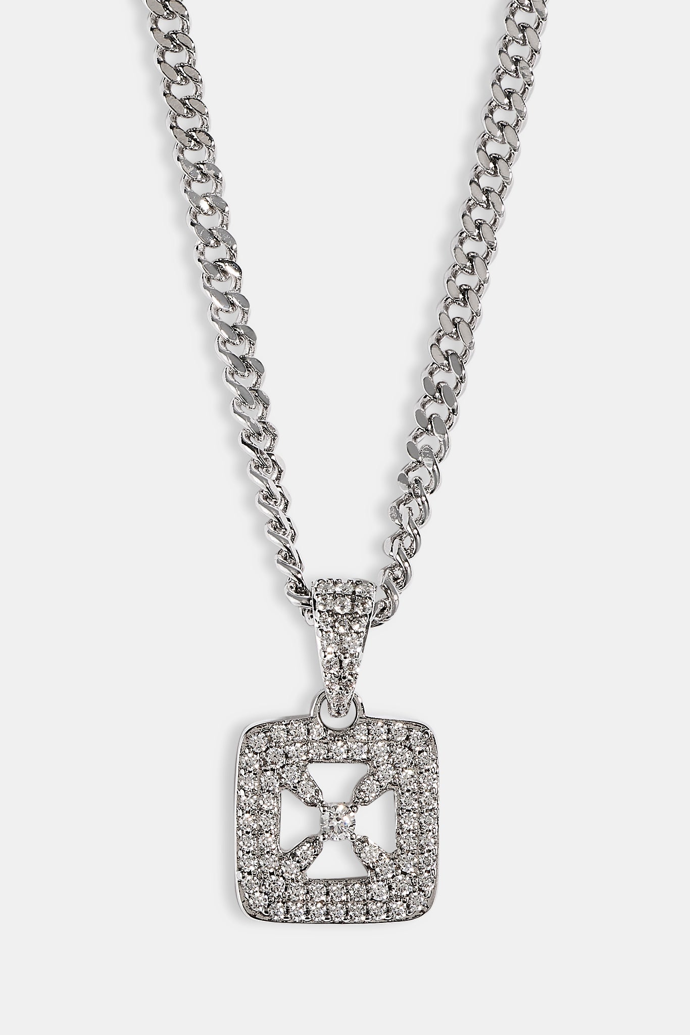 Iced Cross Outline CZ Necklace - 12mm - White