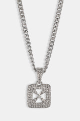 Iced Cross Outline CZ Necklace - 12mm - White