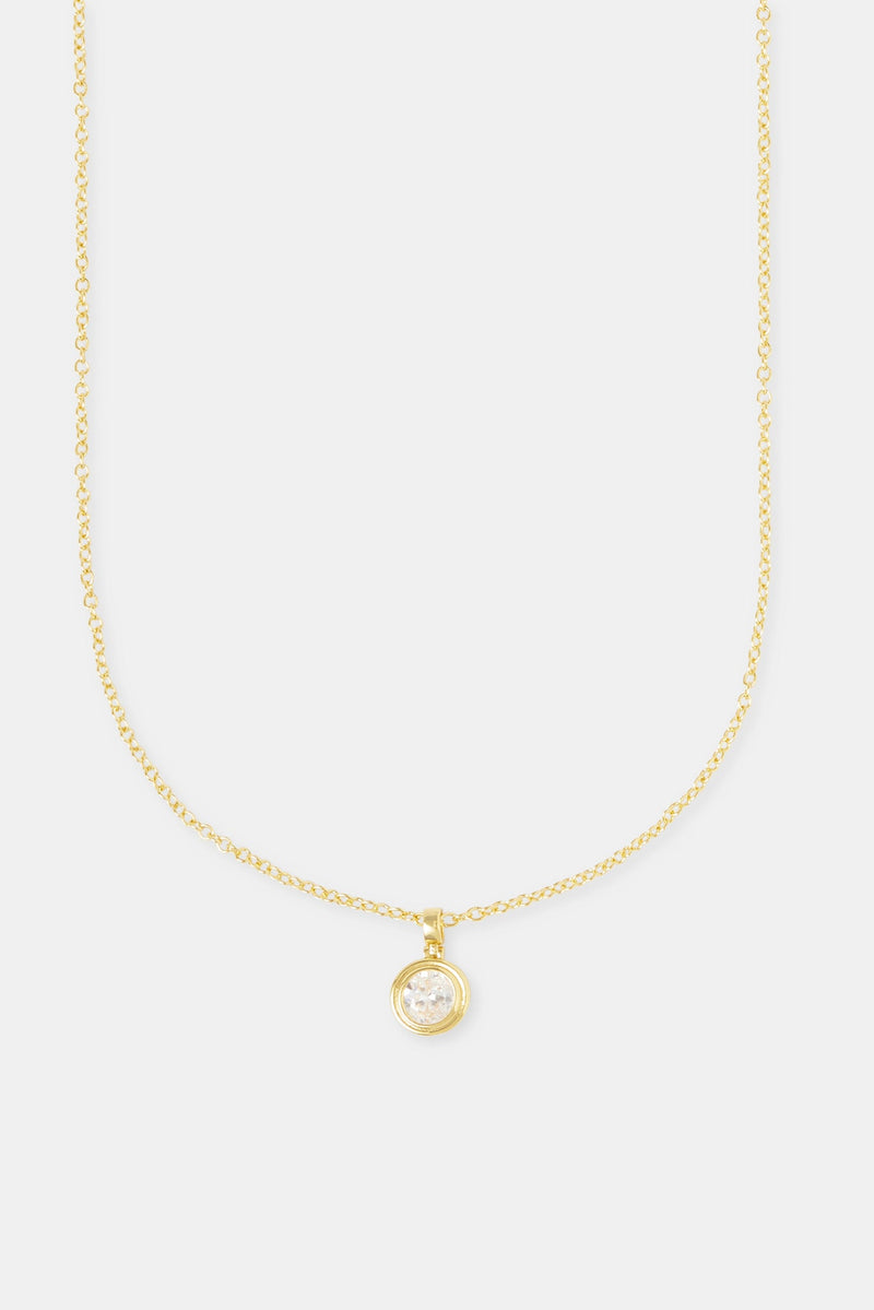 Oval Cz Pendant Necklace - 12mm - Gold