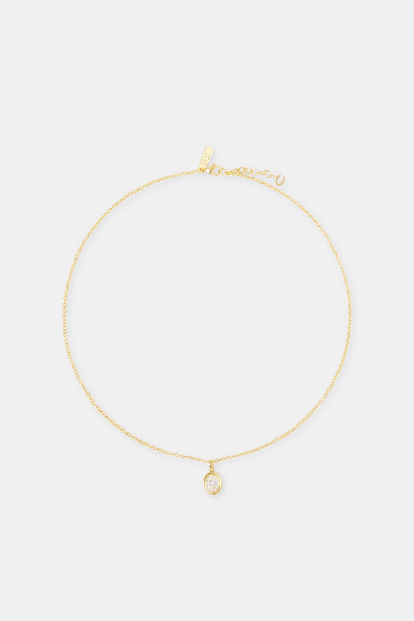 Oval Cz Pendant Necklace - 12mm - Gold