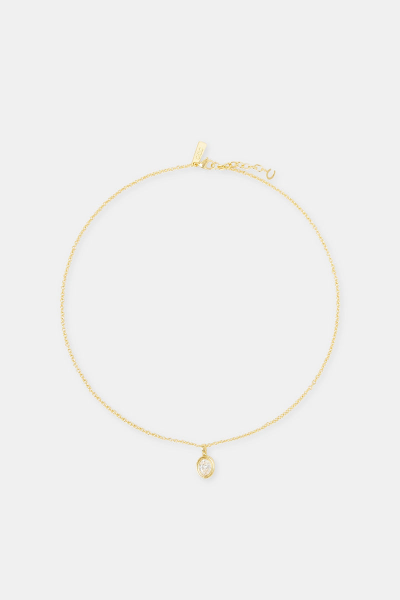 Oval Cz Pendant Necklace - 12mm - Gold