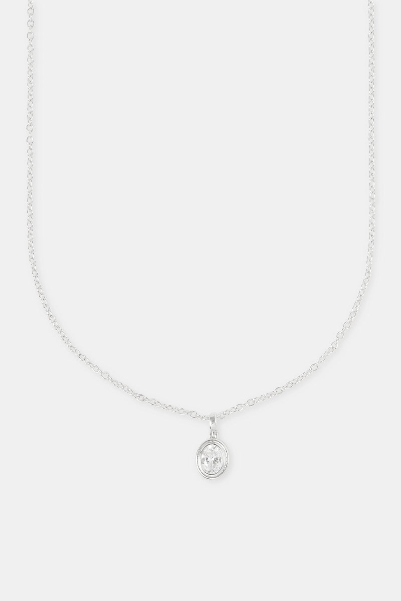 Oval Cz Pendant Necklace - 12mm - White