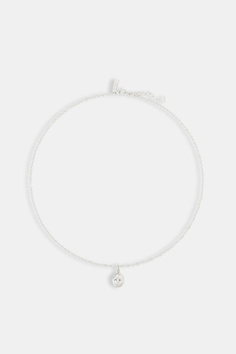 Oval Cz Pendant Necklace - 12mm - White