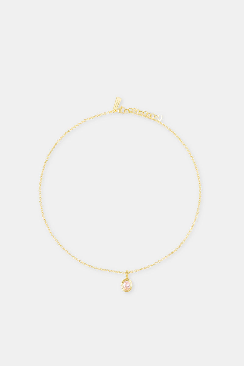 Oval Cz Pendant Necklace - 12mm