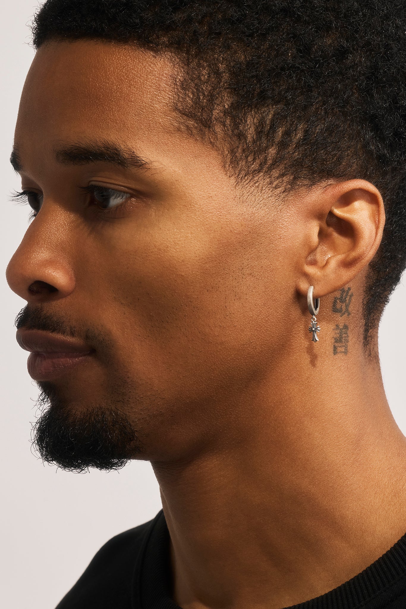 Oxidised Cross Drop Hoop Earrings - 10mm - White