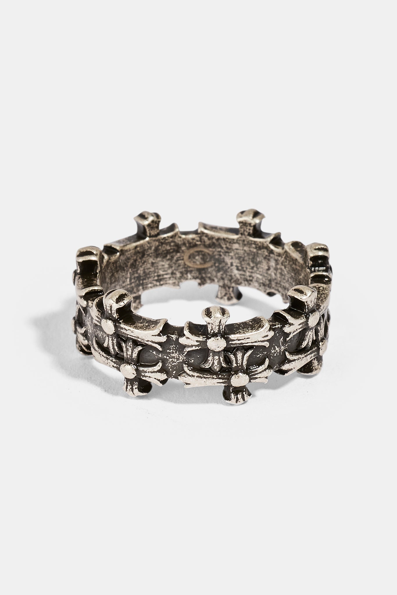 Multi Cross Oxidised Band Ring - 10mm - White