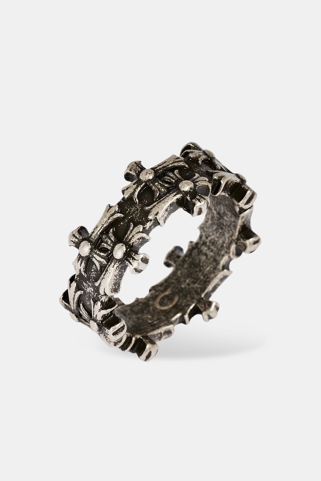 Multi Cross Oxidised Band Ring - 10mm - White