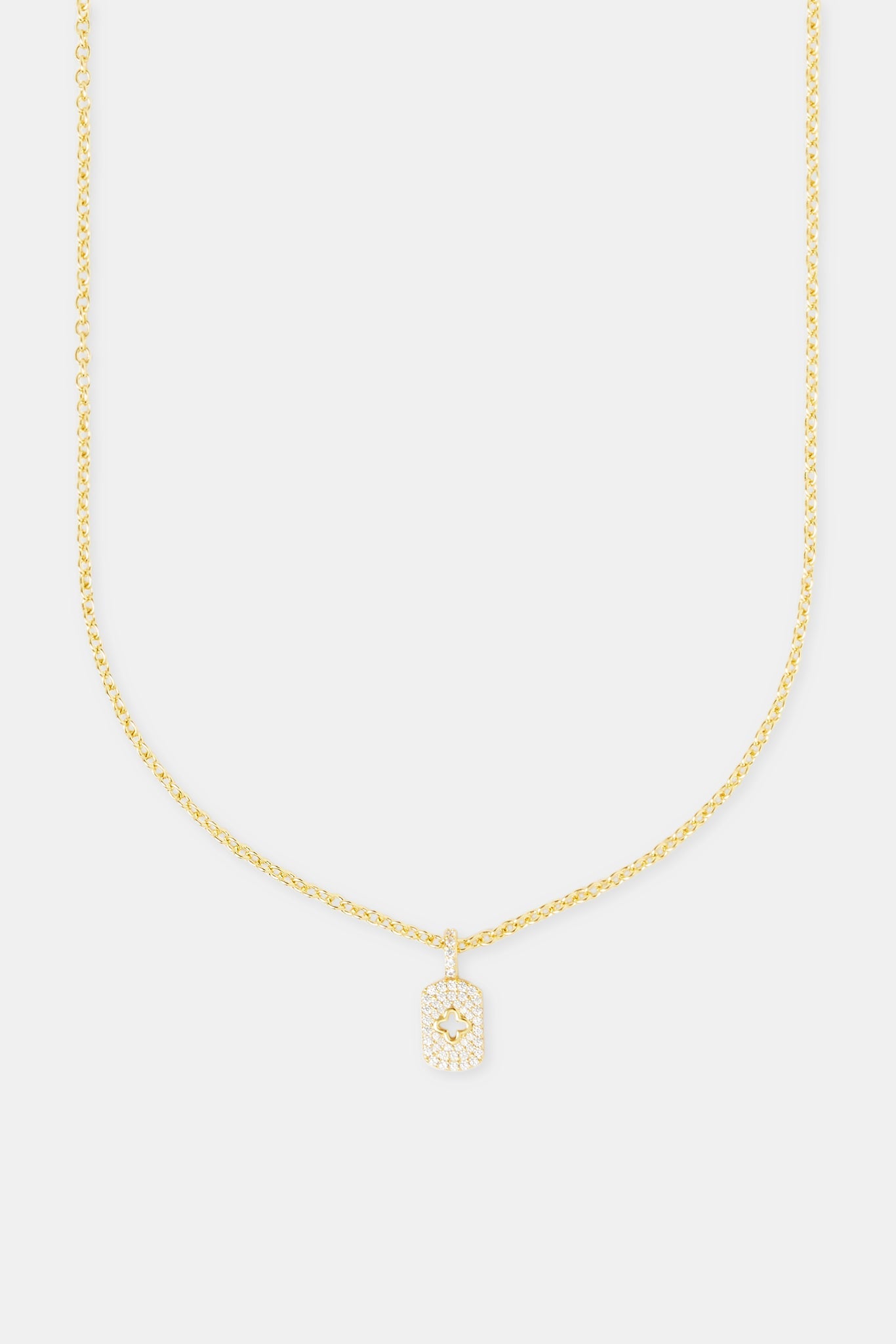 Pave Cut Out Motif Tag Necklace - 15mm - Gold