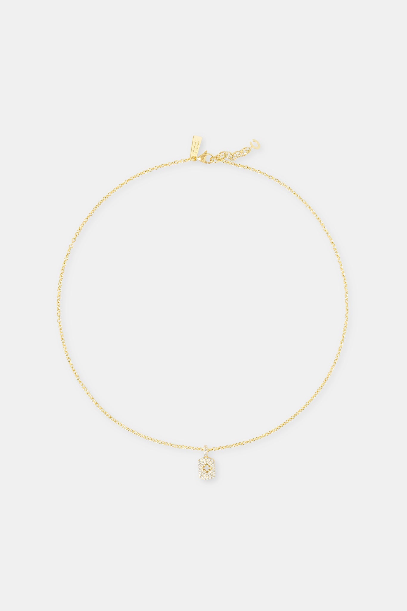 Pave Cut Out Motif Tag Necklace - 15mm - Gold