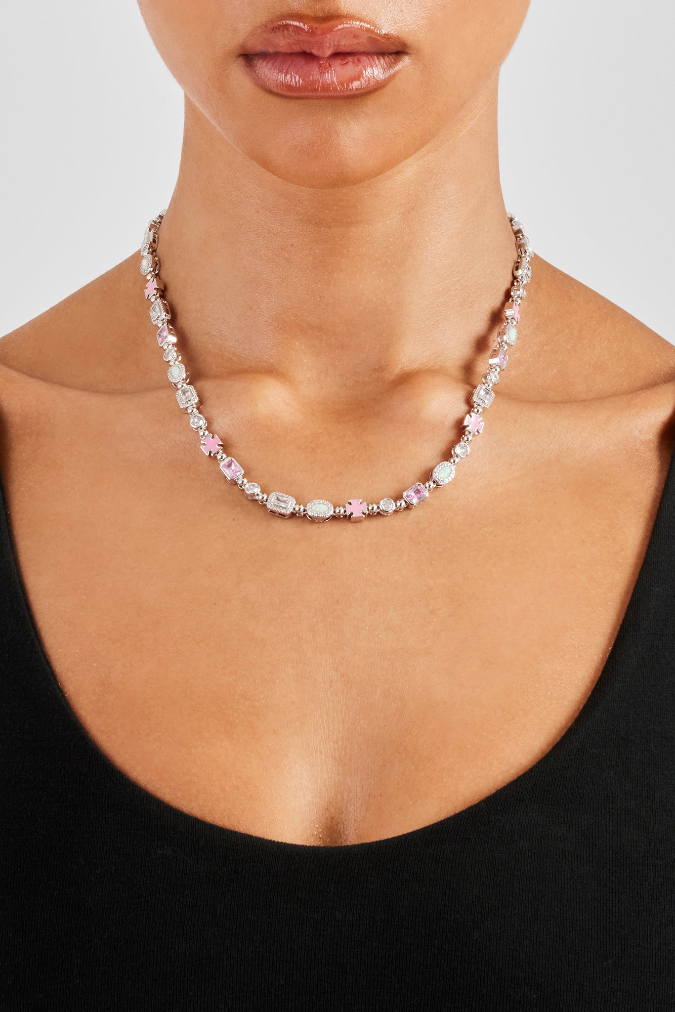 Round Pink Chain Pink & Clear Multi Gemstone Chain - 6mm | Womens Chains | Shop Multi ...