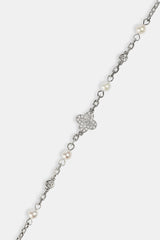 CZ & Micro Pearl Motif Bracelet - 3mm - White