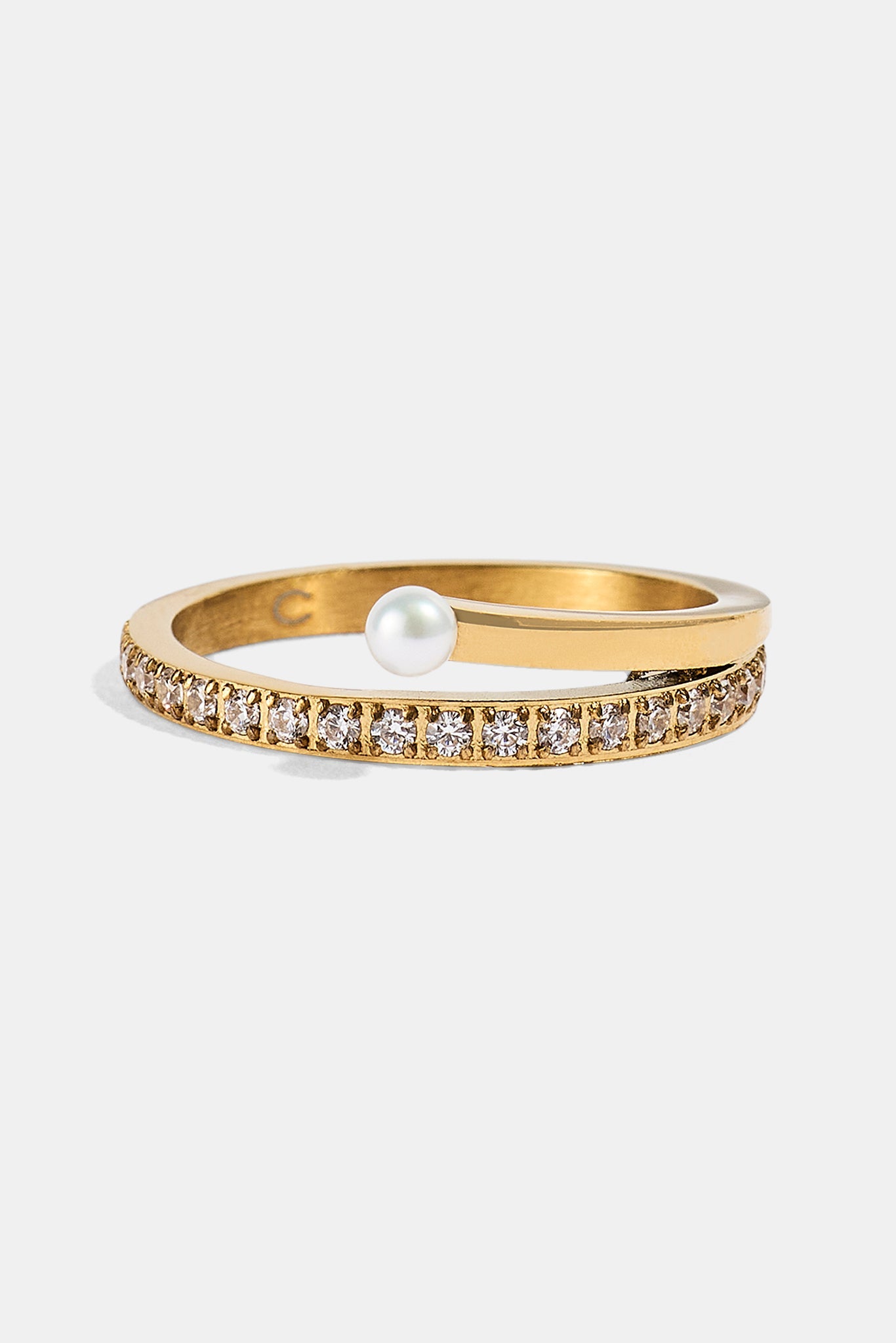 Double Layer Iced & Pearl Ring - 2.5mm - Gold