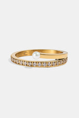 Double Layer Iced & Pearl Ring - 2.5mm - Gold