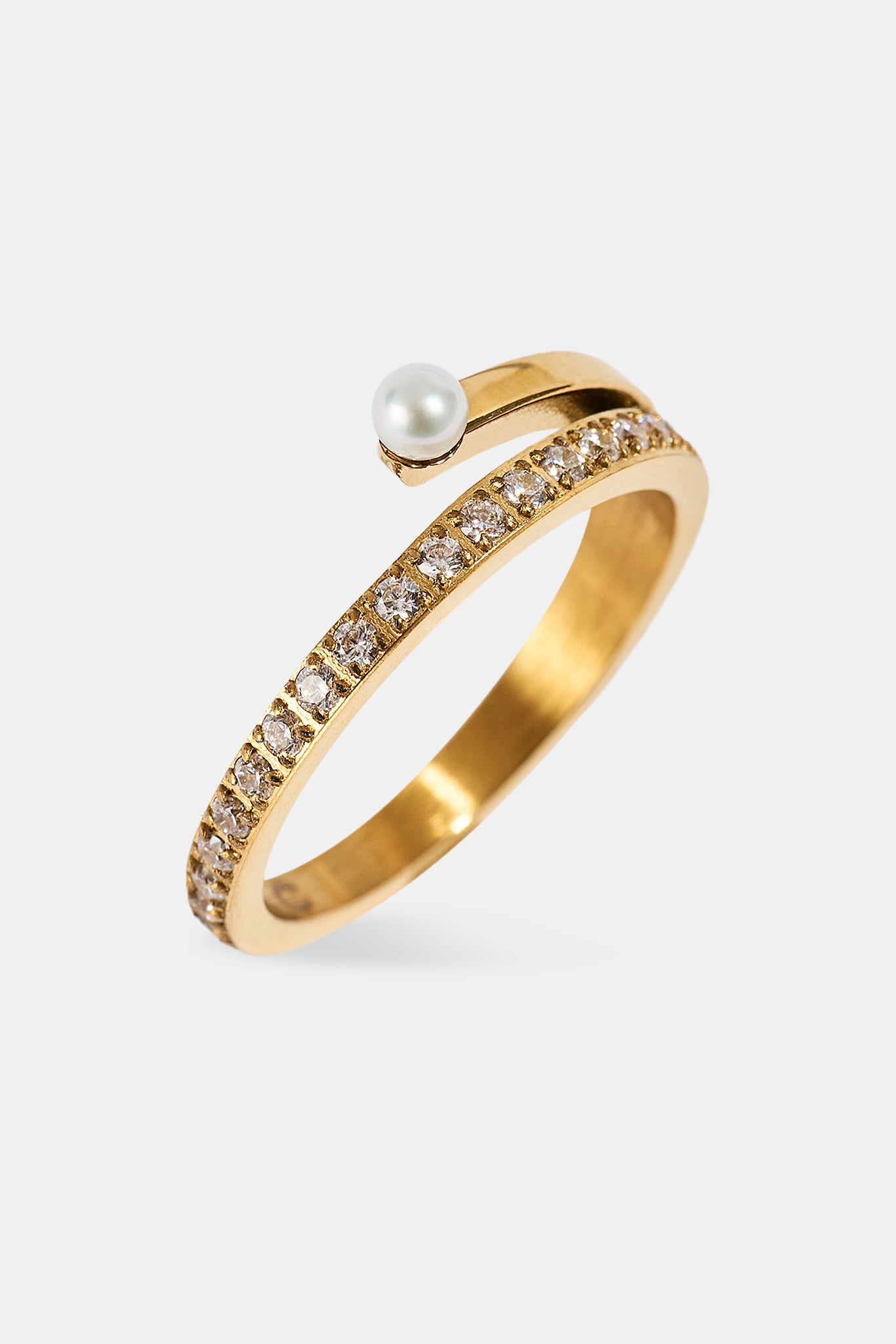 Double Layer Iced & Pearl Ring - 2.5mm - Gold