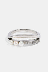 Double Row Iced & Pearl Ring - 3mm - White