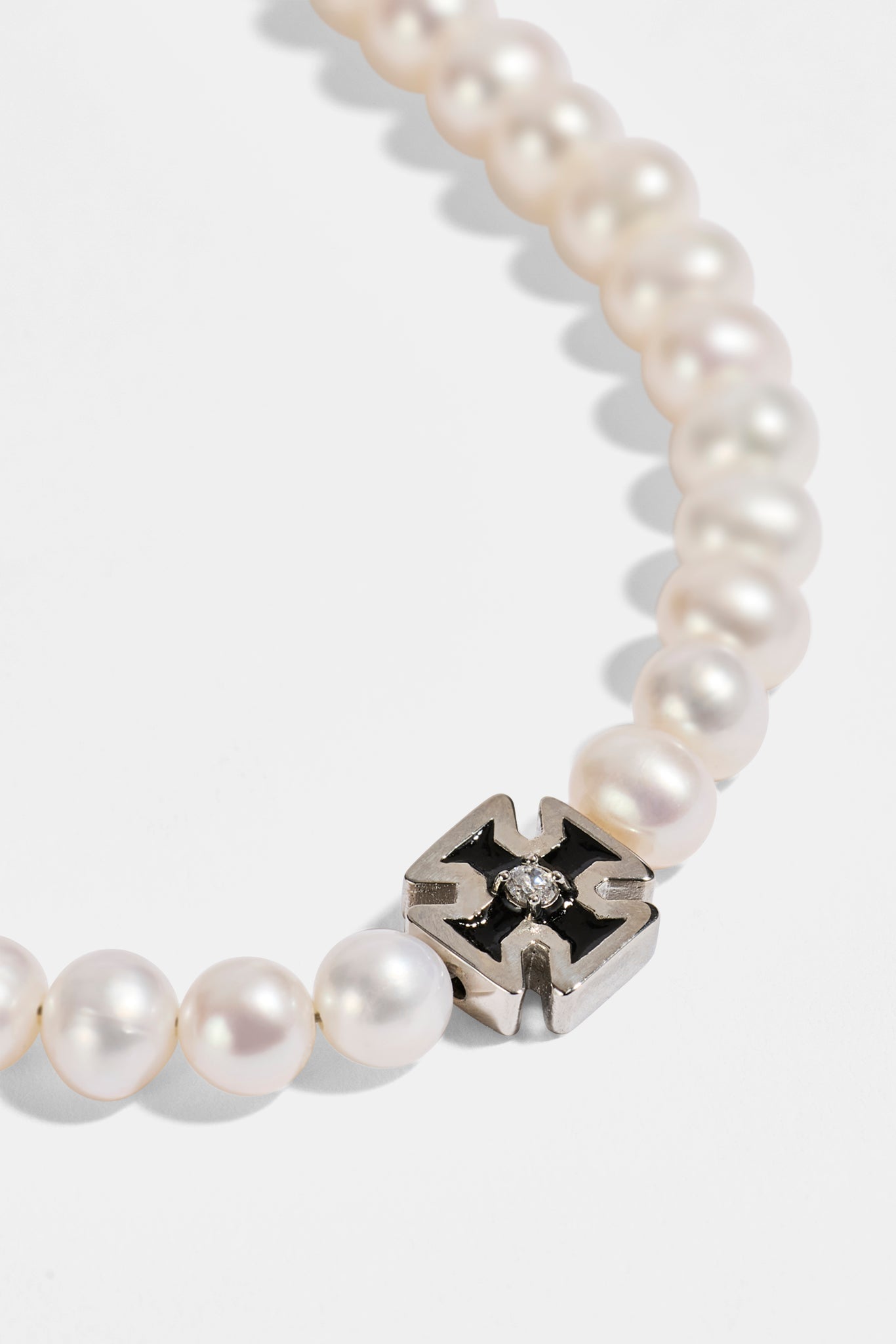 Mens Pearl & Iced Motif Bracelet - 4mm - White