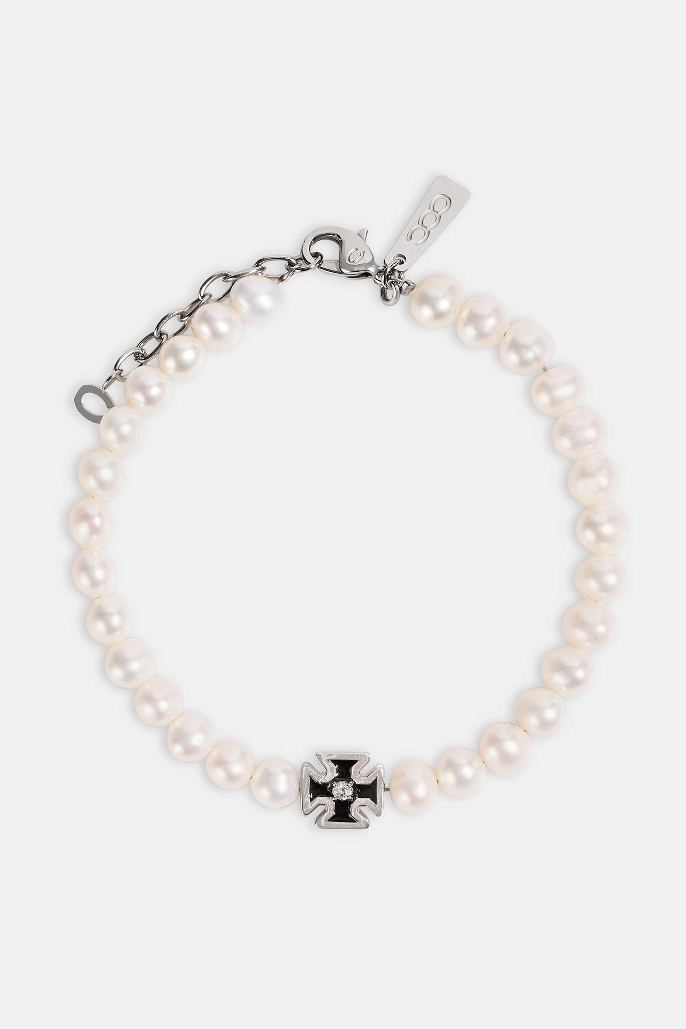 Mens Pearl & Iced Motif Bracelet - 4mm - White