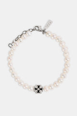 Mens Pearl & Iced Motif Bracelet - 4mm - White