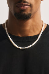 Mens Pearl & Iced Motif Chain - 4mm - White