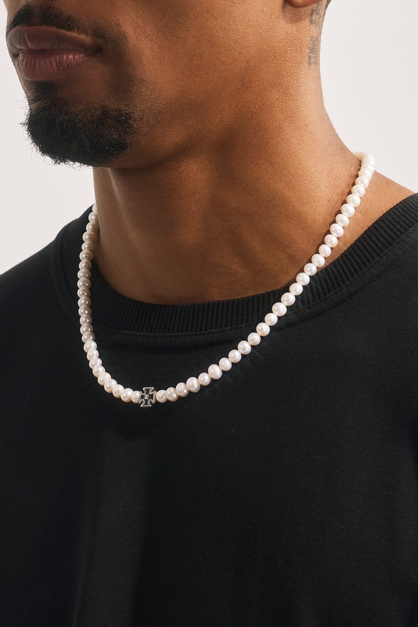 Mens Pearl & Iced Motif Chain - 4mm - White