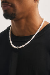 Mens Pearl & Iced Motif Chain - 4mm - White