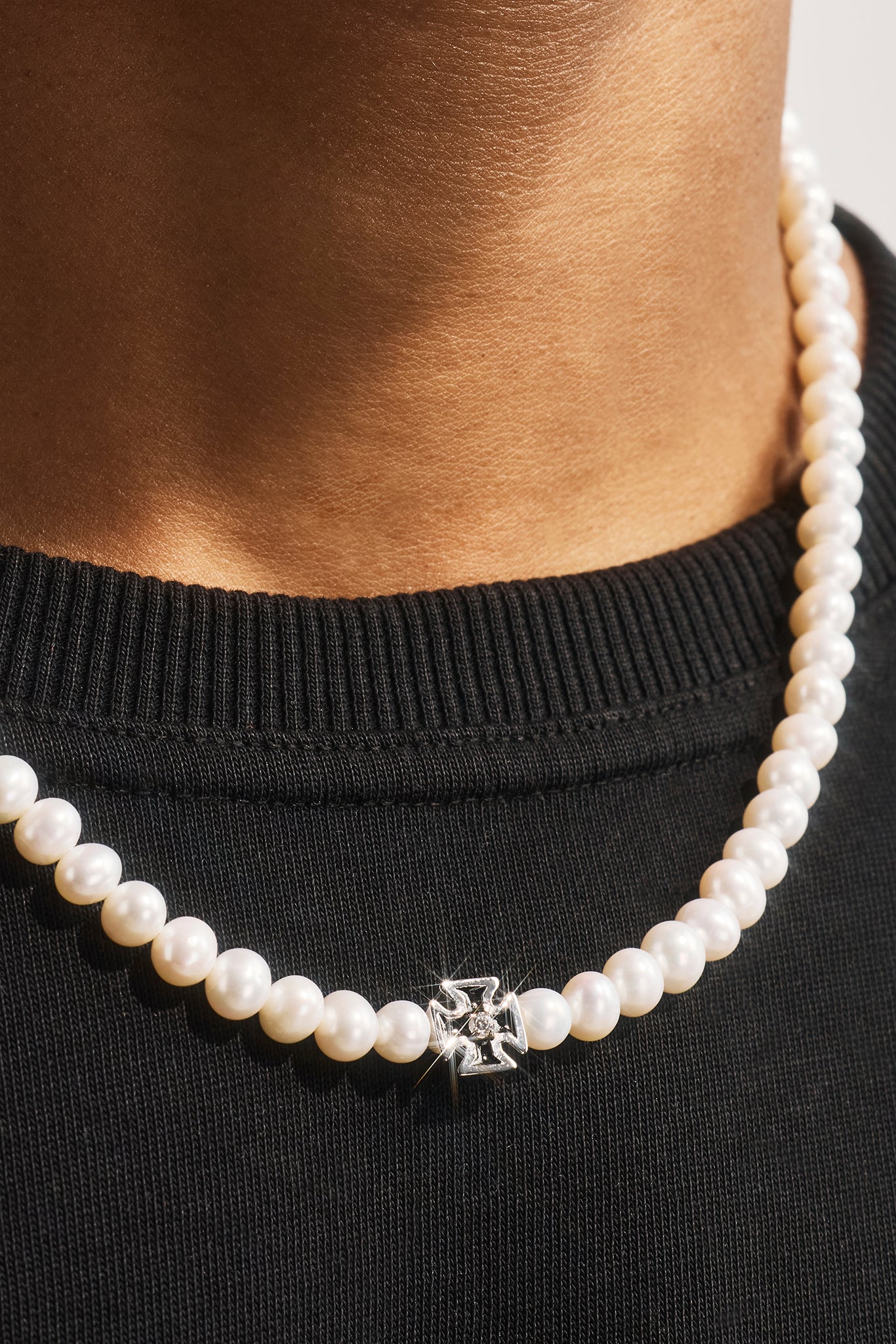 Mens Pearl & Iced Motif Chain - 4mm - White