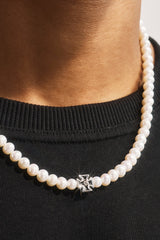 Mens Pearl & Iced Motif Chain - 4mm - White