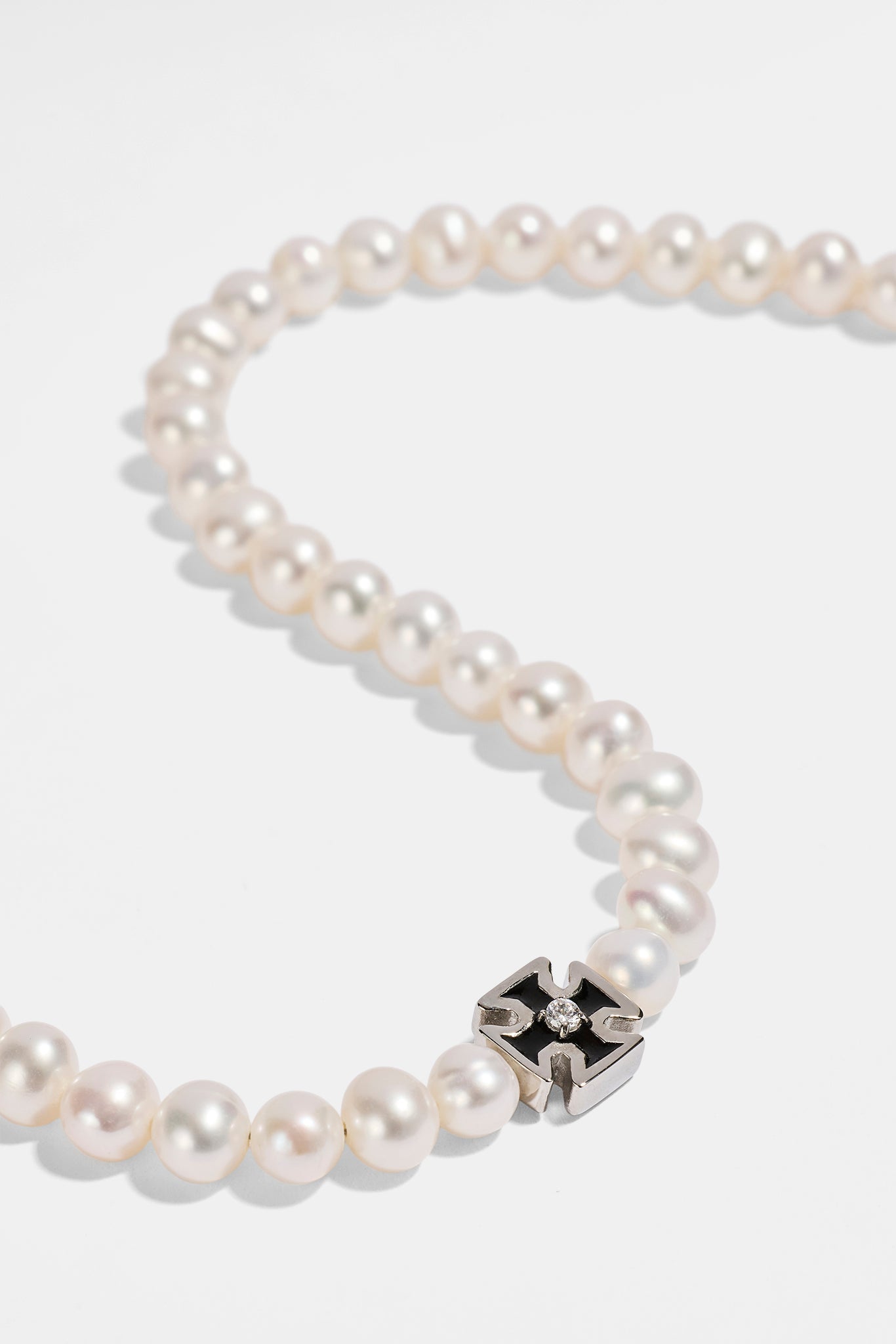 Mens Pearl & Iced Motif Chain - 4mm - White