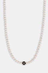 Mens Pearl & Iced Motif Chain - 4mm - White