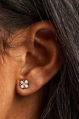 Micro Pearl & CZ Motif Stud Earrings - 2.5mm - White