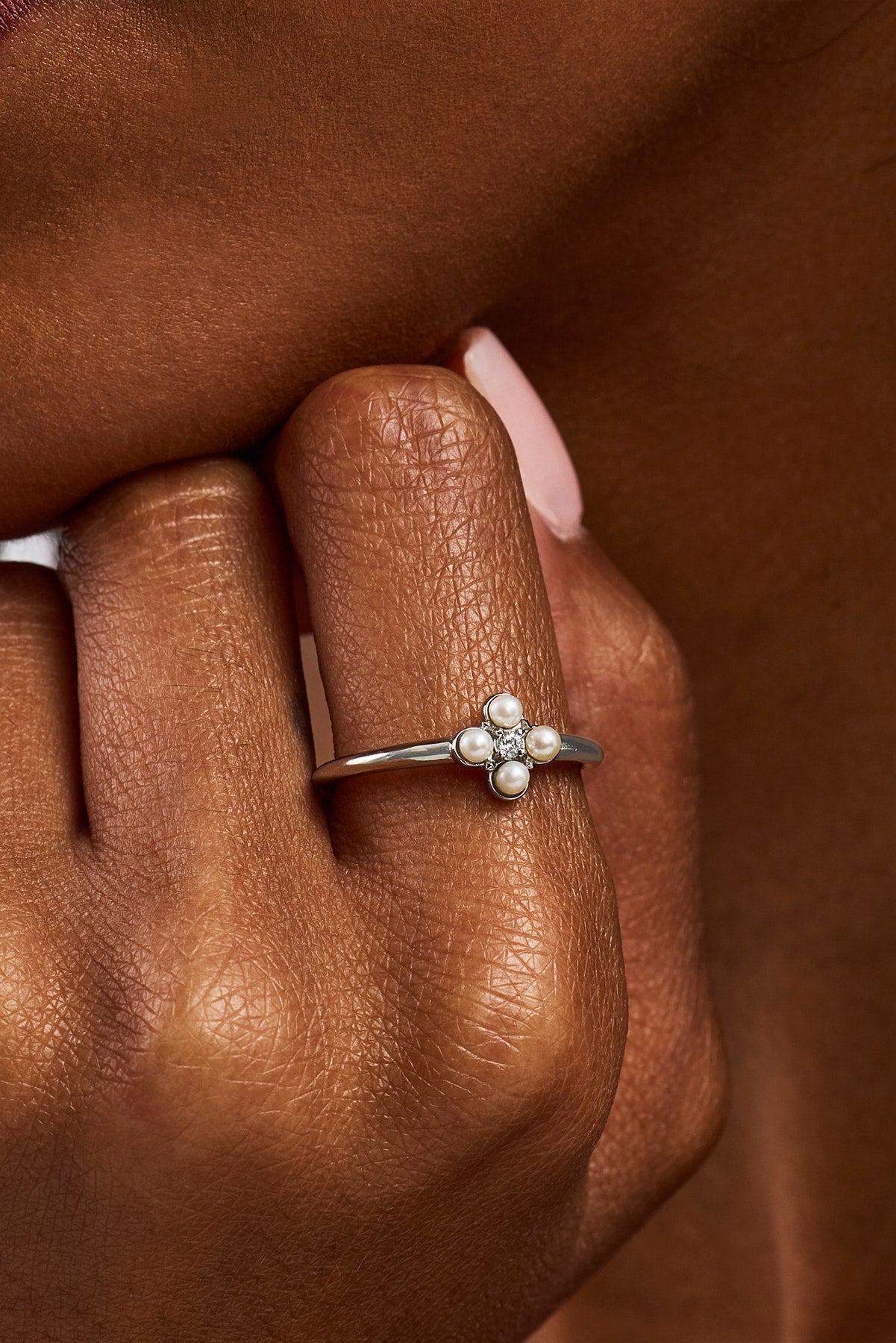 Micro Pearl & CZ Motif Ring - 2.5mm - White