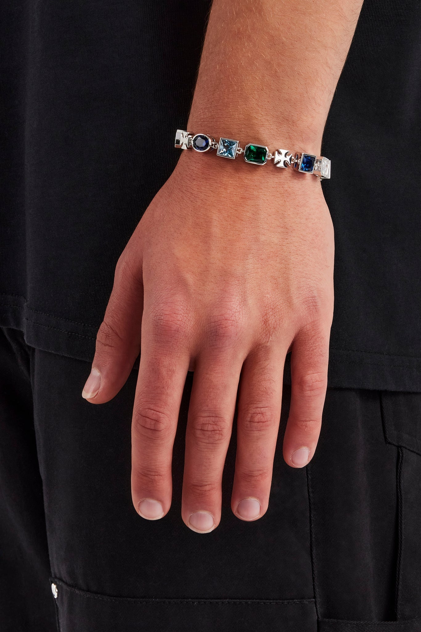 Polished Edge Gemstone & Cross Bracelet - 8mm | Mens Bracelets