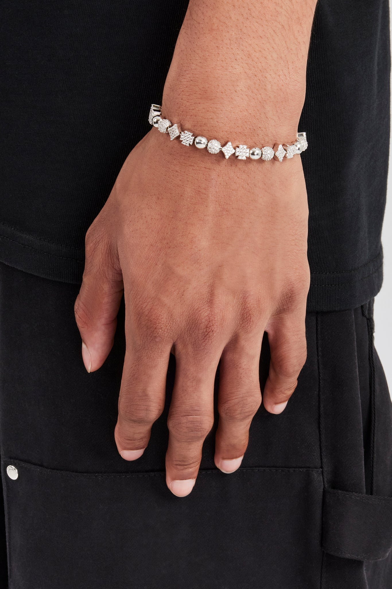 Polished & Iced Bead Motif Bracelet - 6mm