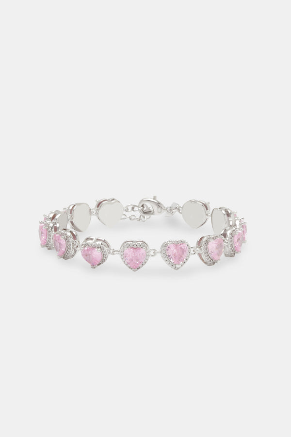 Pink Heart Bezel Iced Bracelet - 10mm