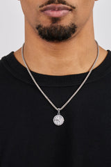 Compass Pendant & 3mm Polished Wheat Link Necklace - White