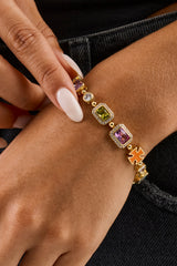Pink Multi Gemstone Motif Bracelet - Gold - 10mm