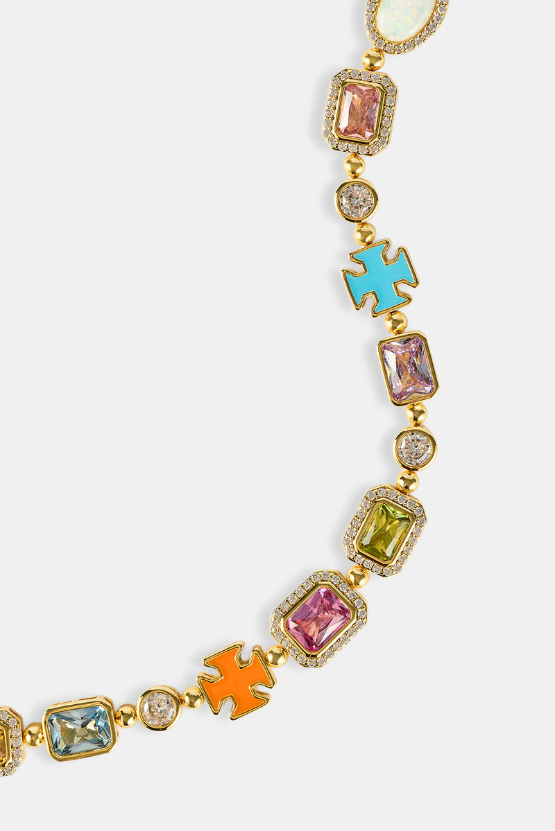 Pink Multi Gemstone Motif Bracelet - Gold - 10mm