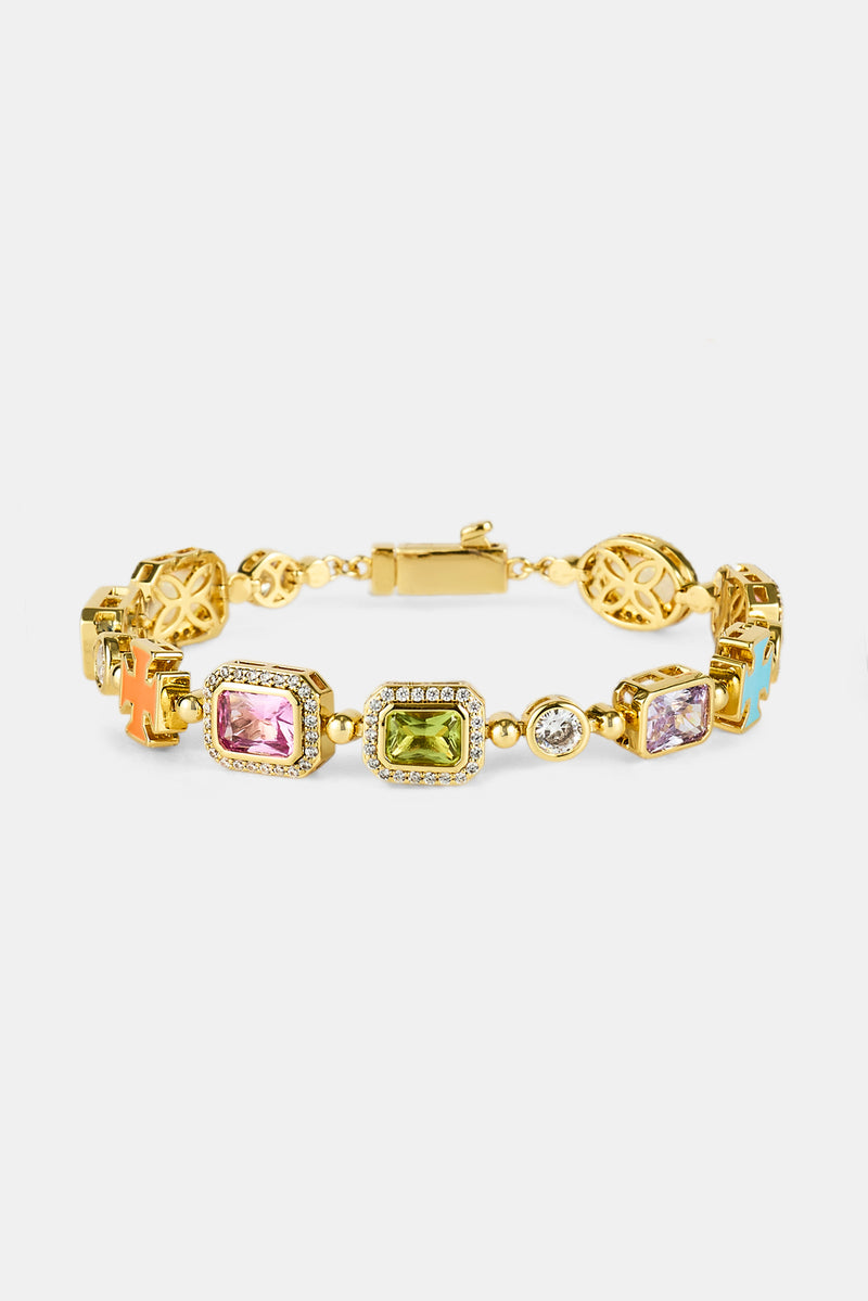 Pink Multi Gemstone Motif Bracelet - Gold - 10mm