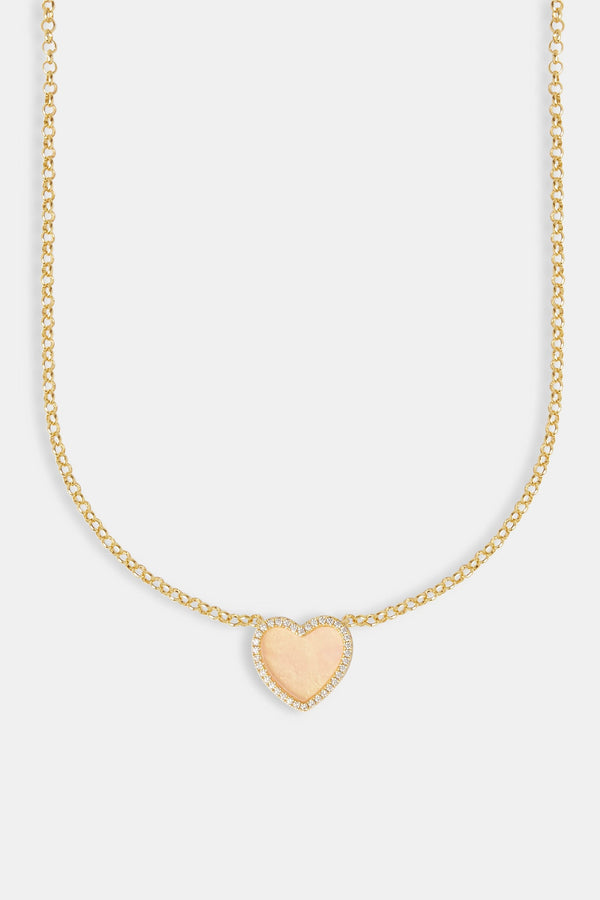 Pink Agate Heart Necklace - Gold