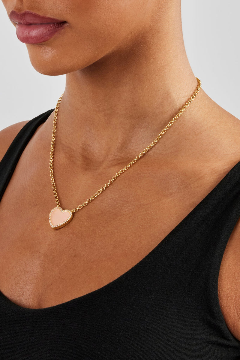 Pink Agate Heart Necklace - Gold