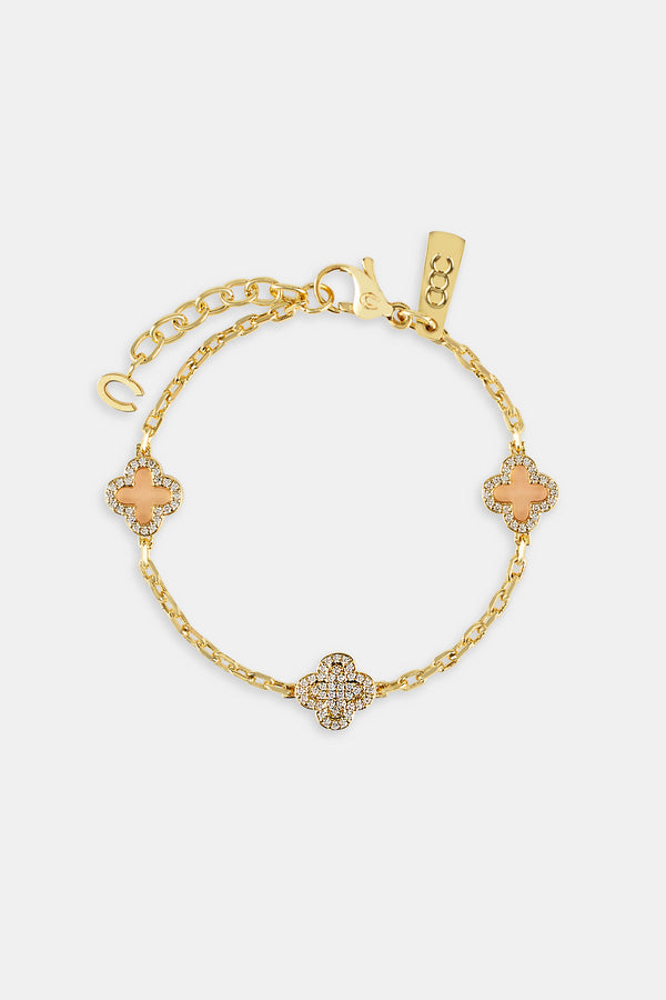 Pink Agate & Iced Motif Rolo Bracelet - 10mm