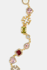 Pink Heart Multi Gem Chain - Gold - 10mm