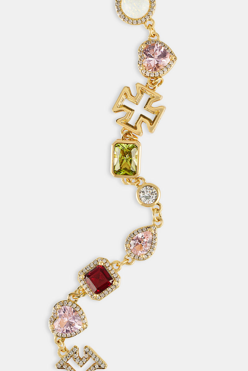 Pink Heart Multi Gem Chain - Gold - 10mm
