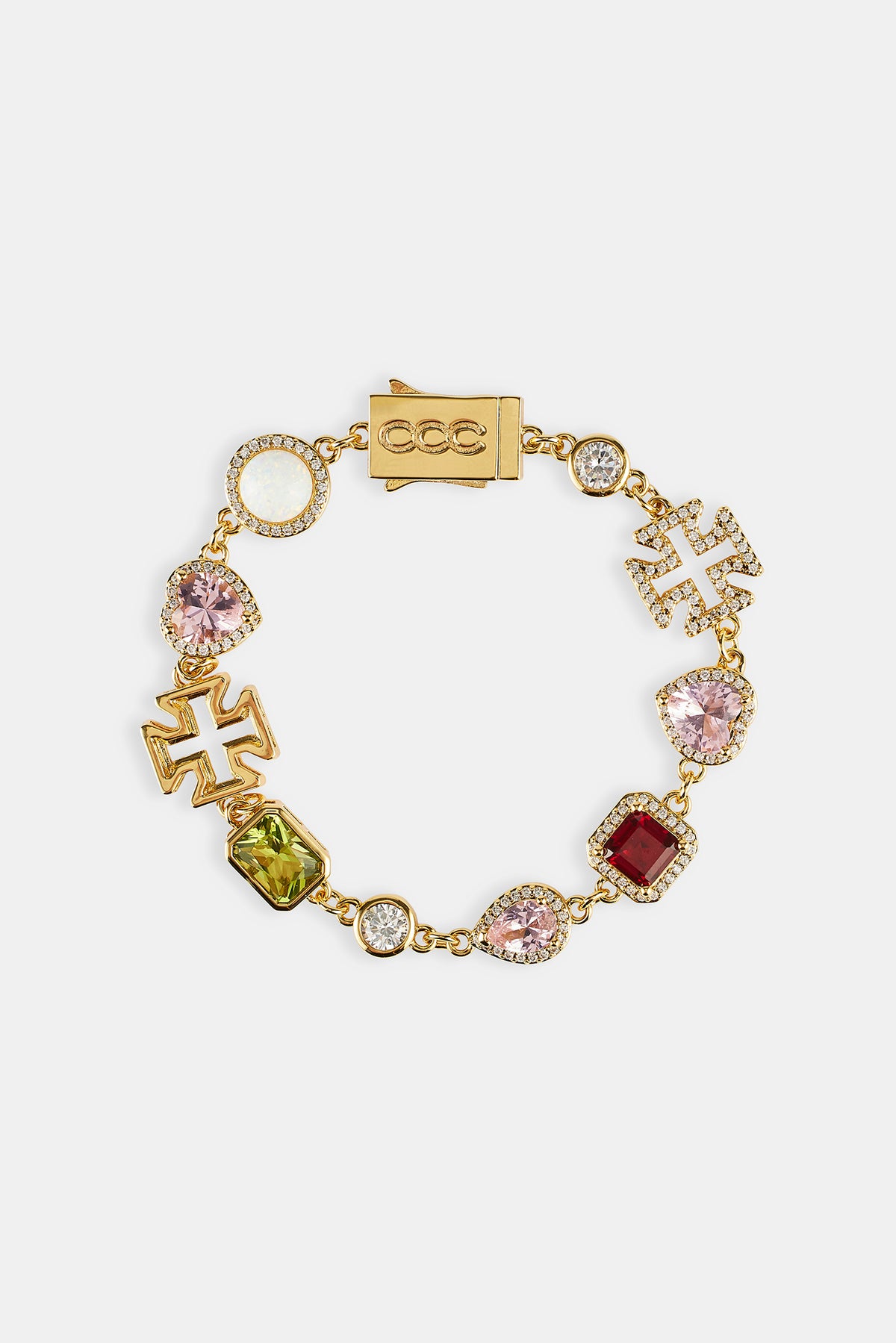 Pink Heart Multi Gem Bracelet - Gold | Womens Bracelets | Shop 