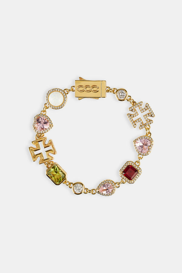 Pink Heart Multi Gem Bracelet - Gold - 10mm