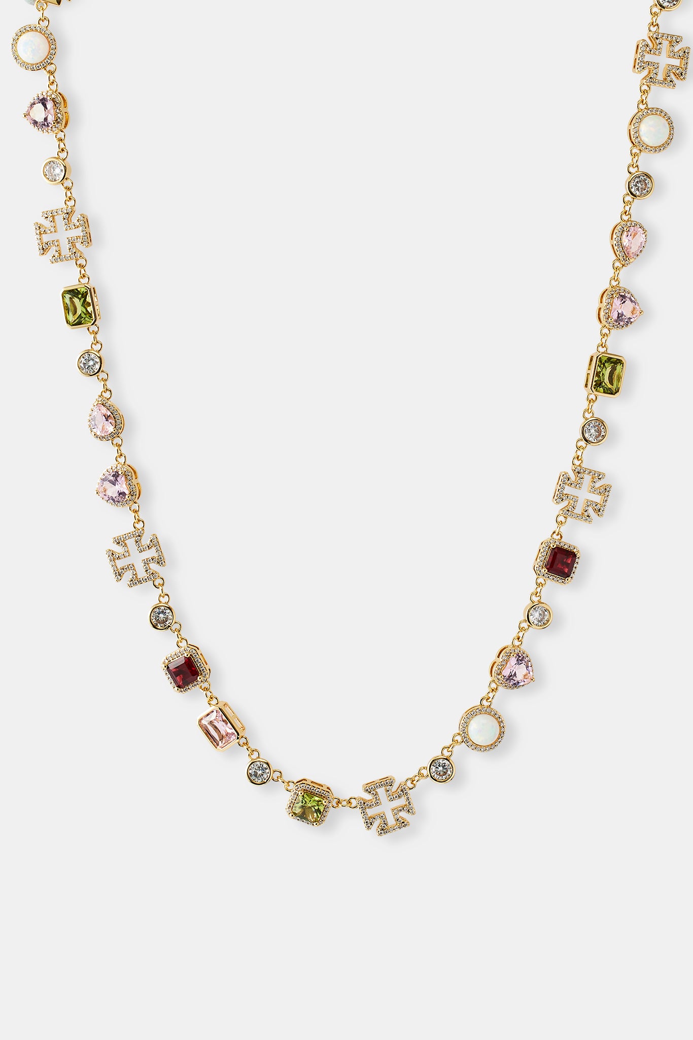 Pink Heart Multi Gem Chain - Gold - 10mm