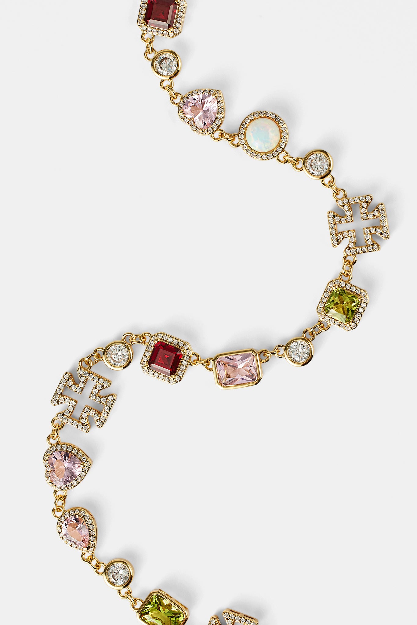 Pink Heart Multi Gem Chain - Gold - 10mm